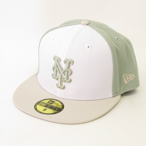 【中古】ニューエラ NEW ERA 美品 59FIFTY MLB NY ニューヨーク・メッツ キャップ 帽子 グリーン アイボリー 8 63.5cm