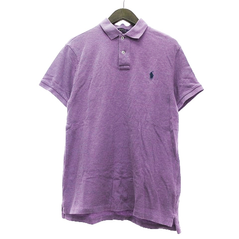 【中古】ポロ ラルフローレン ポロシャツ カスタムスリムフィット 半袖 ロゴ刺繍 綿 紫 パープル M ■SM1 メンズ