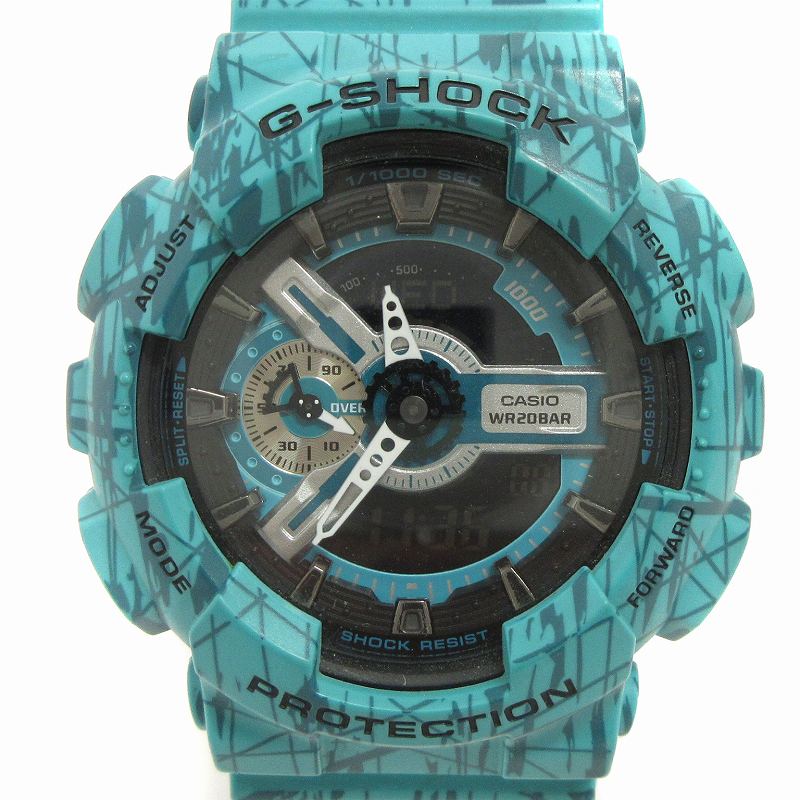 【中古】ジーショック G-SHOCK 腕時計 スラッシュパターン クォーツ 電波 アナデジ GA-110SL 青系 ウォッチ ■SM1