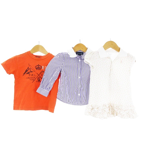 【中古】ラルフローレン シャツ Tシャツ ポロシャツ ワンピース 3枚セット 紫 オレンジ 白系 18M