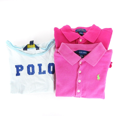 【中古】ラルフローレン 子ども服 3枚セット ポロワンピース Tシャツ ポロシャツ 半袖 長袖 白 ピンク系 4/4T 110/56