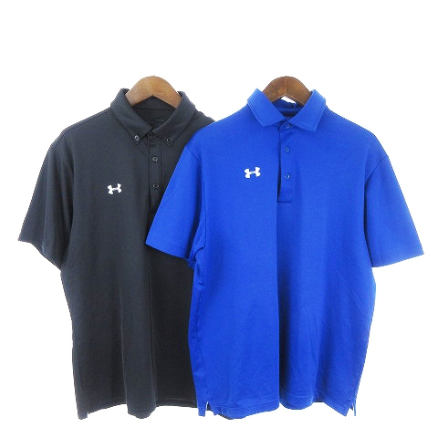 【中古】アンダーアーマー UNDER ARMOUR 2枚セット ポロシャツ 半袖 スポーツウェア ロゴ 黒 青 L ■SM1