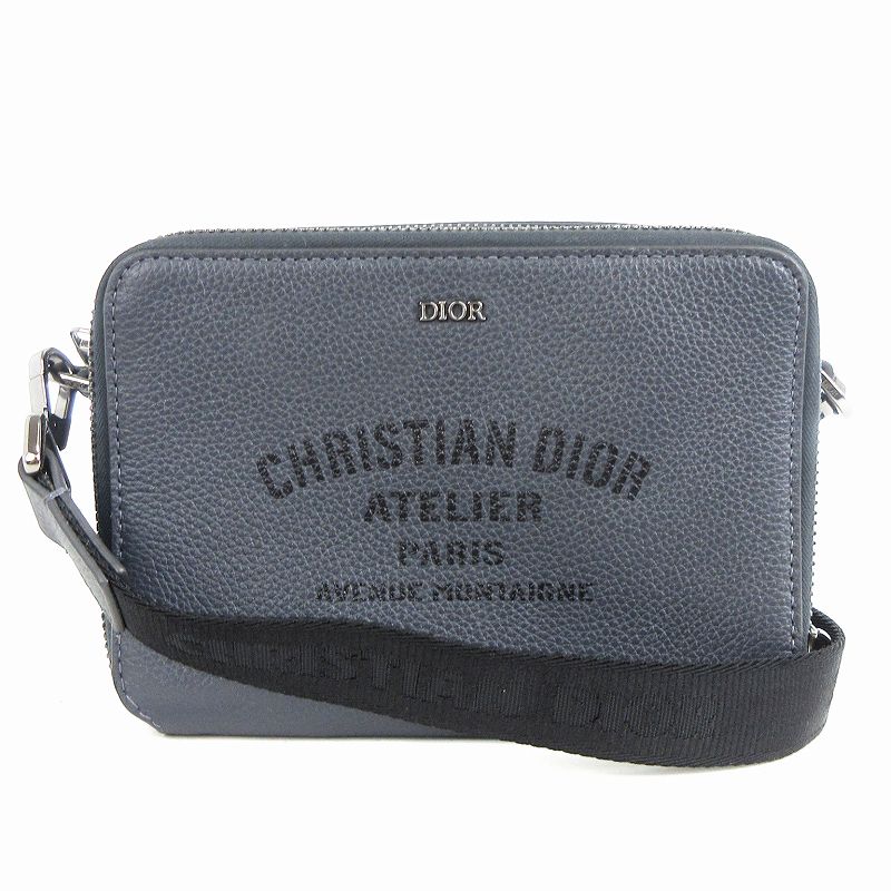 【中古】ディオール Dior 美品 アトリエ ミニ カメラバッグ ショルダー ロゴ レザー 2DSBC119UAT グレー系 鞄 ☆AA & starf;