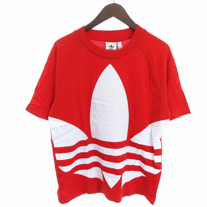 【中古】アディダス adidas 20SS Tシャツ カットソー 半袖 ロゴ プリント オーバーサイズ レッド 赤 XS ■SM1
