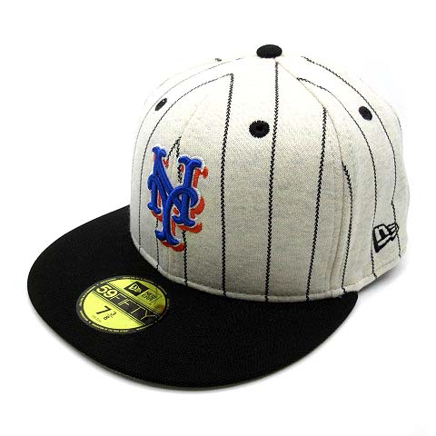 【中古】ニューエラ NEW ERA 59FIFTY MLB ニューヨーク メッツ オートミール ブラックバイザー キャップ 帽子 58.7cm
