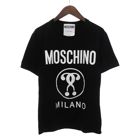 【中古】モスキーノ MOSCHINO 20SS フロント ロゴ プリント Tシャツ 半袖 クルーネック 黒 ブラック I48 メンズ