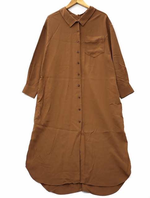 【中古】ジョンブル JOHNBULL サンプル品 胸ポケット付き ロング シャツ ワンピース M ブラウン レディース