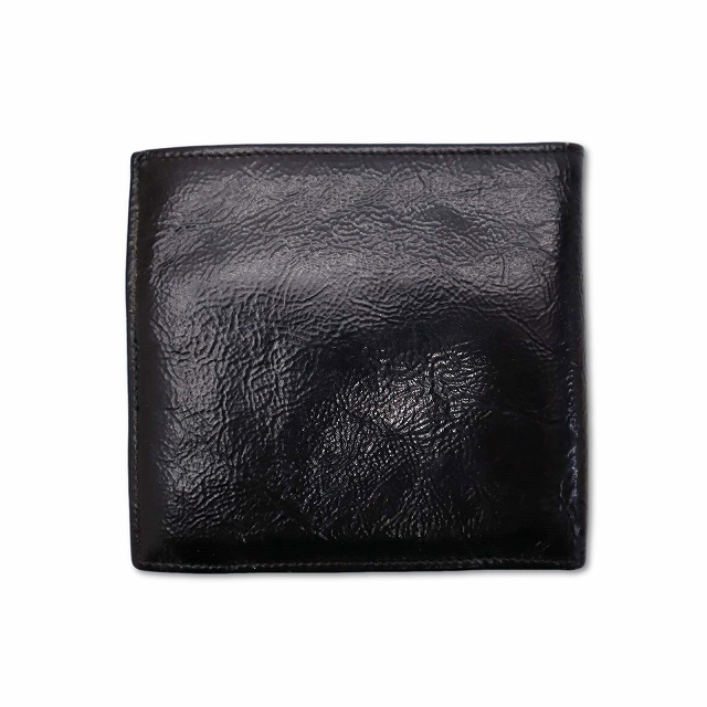 【中古】イタリア製 本革 オールレザー 二つ折り 財布 ブラック