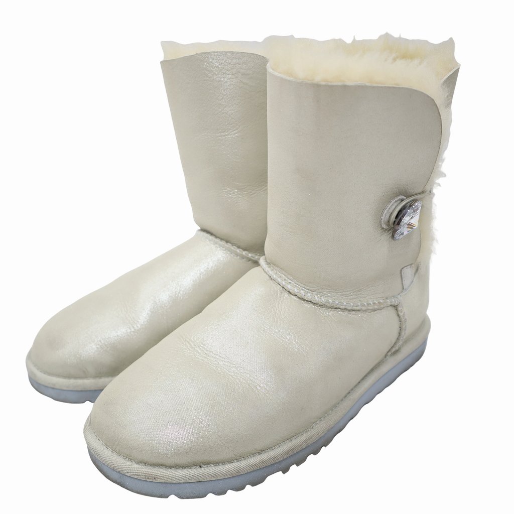 【中古】アグ UGG 1057780-1 ベイリーボタングリング スワロフスキー シープスキン ムートンブーツ 23cm シルバー