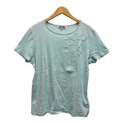 【中古】ピッコーネ PICONE Tシャツ カットソー クルーネック 刺繍 無地 半袖 40 水色 スカイブルー レディース