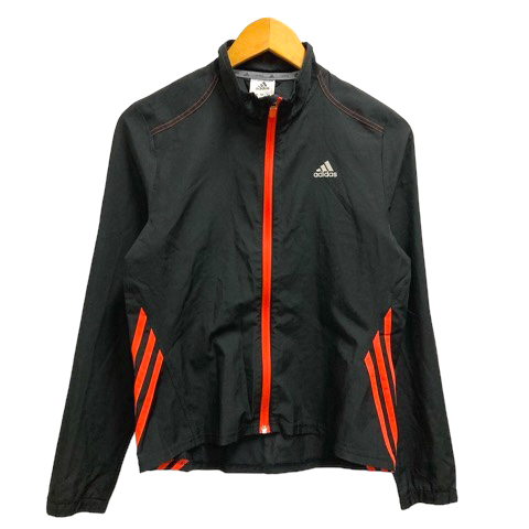 【中古】アディダス adidas ジャケット 上着 ジップアップ ライン ワンポイント 長袖 薄手 L 黒 ブラック オレンジ 男の子 キッズ