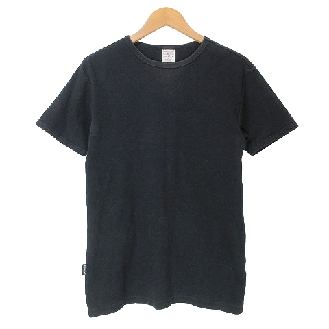 【中古】アヴィレックス AVIREX Tシャツ カットソー リブ 半袖 ロゴ クルーネック M 黒 ブラック ■GY01 X メンズ