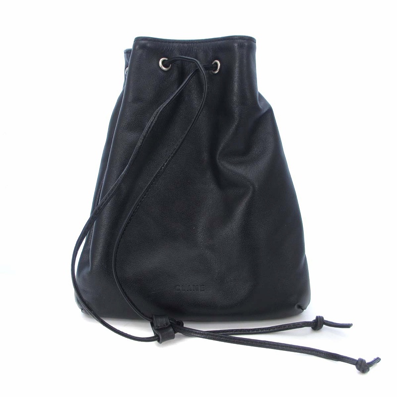 【中古】クラネ CLANE 18SS DRAWSTRING BAG ドローストリングバッグ ショルダー 巾着 ロゴ レザー 牛革 ブラック 黒