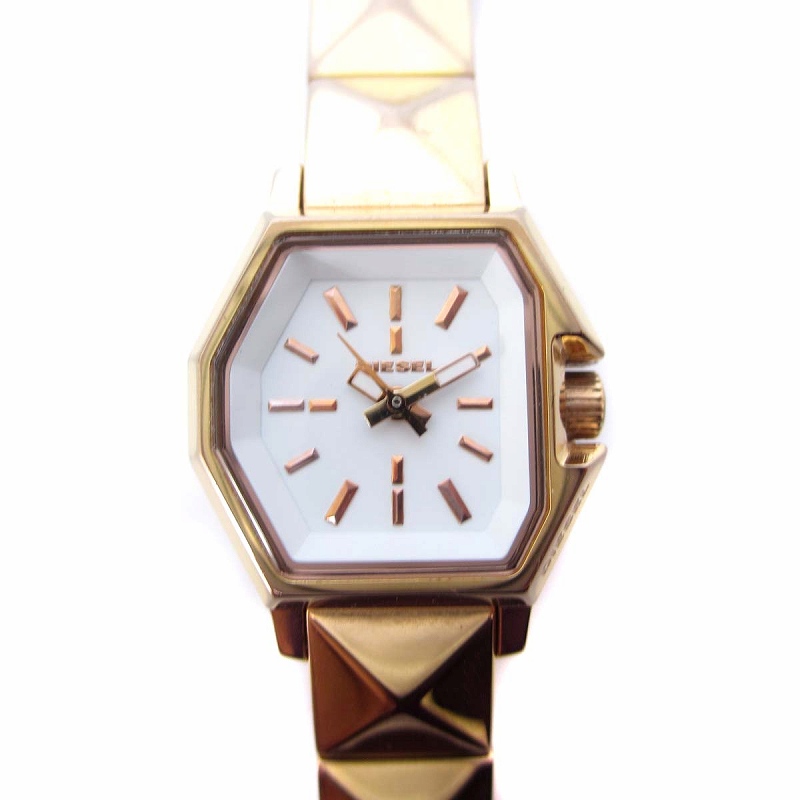 【中古】ディーゼル DIESEL DZ-5350 腕時計 アナログ クォーツ スタッズ 3針 白文字盤 ゴールドカラー レディース