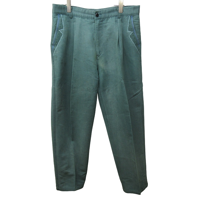 【中古】HA CHING ヴィンテージ 90ｓ 大きいサイズ パンツ スラックス 刺繍 ストレート 緑 グリーン 3L 0209 メンズ