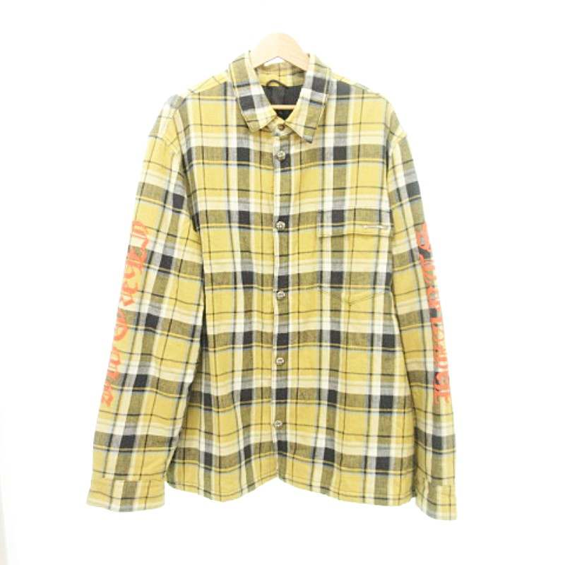 【中古】クロムハーツ CHROME HEARTS WORKN JNKYD PLD アームロゴプリント チェック フランネルシャツ 長袖 US製 XXL