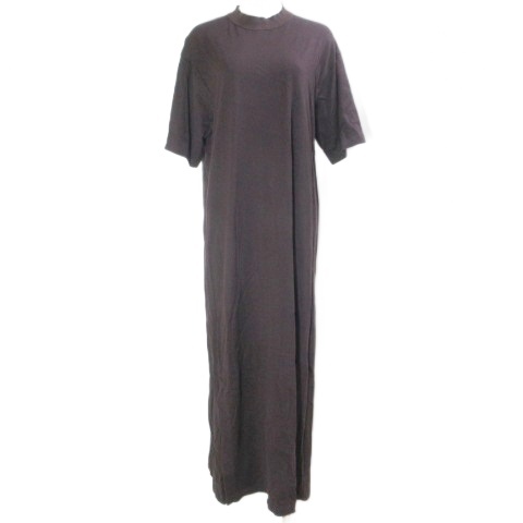 【中古】ベイジ BEIGE 半袖 カットソーワンピース ロング セミハイネック サイドスリット 無地 茶 ブラウン /X