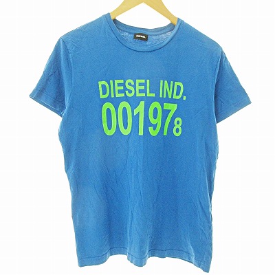 【中古】ディーゼル DIESEL Tシャツ カットソー 半袖 ロゴ プリント 青 L 国内正規品 1026 メンズ