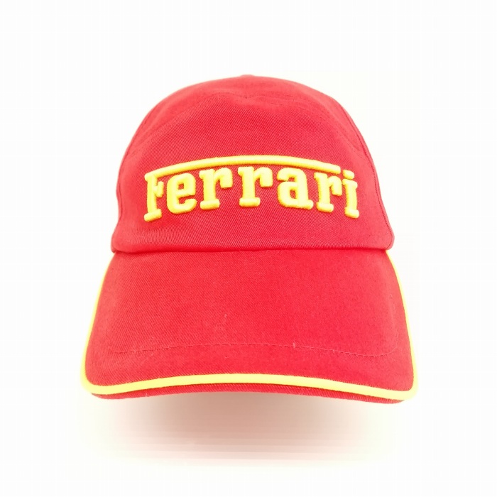 【中古】未使用品 フェラーリ Ferrari 英字ロゴ キャップ 帽子 FREE レッド系 メンズ レディース