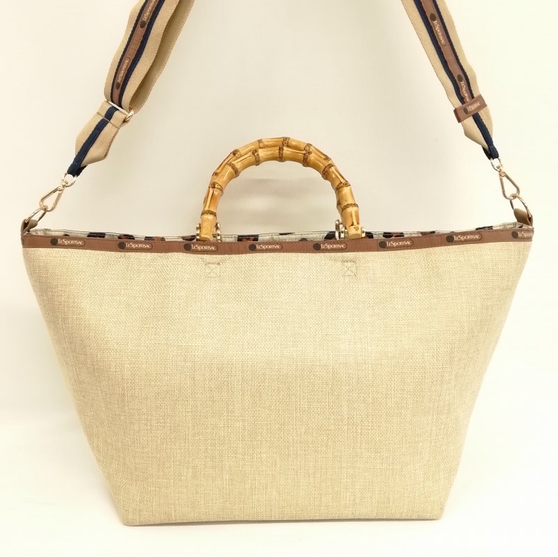 【中古】レスポートサック Large Bamboo Tote Bag 美品 ラフィア バンブー トートバッグ ショルダーバッグ 2way