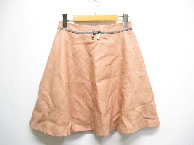【中古】ミッシュマッシュ MISCH MASCH ウール100％ 台形 フレア リボン スカート 36/S ピンク 裏地付き 日本製