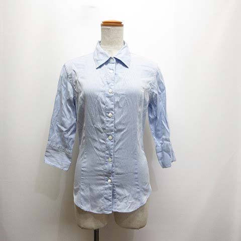 【中古】メーカーズシャツ カマクラ MAKER'S SHIRT 鎌倉 BBH 七分袖 シャツ ブラウス ブルー 青 日本製 レディース