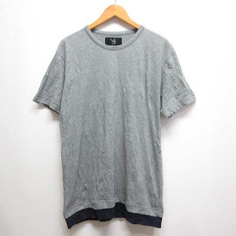 【中古】ワイズ Y's 美品 半袖 Tシャツ カットソー 4 グレー レイヤード風 ワッシャー加工 日本製 YX-T56-057 メンズ