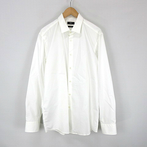 【中古】ヒューゴボス HUGO BOSS SILM FIT EASY IRON スリム フィット 長袖 ドレスシャツ ワイシャツ 白 43 17 メンズ