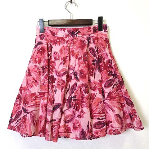 【中古】ジルスチュアート JILL STUART スカート フレアスカート 花柄 S 0 赤 レッド ピンク レディース