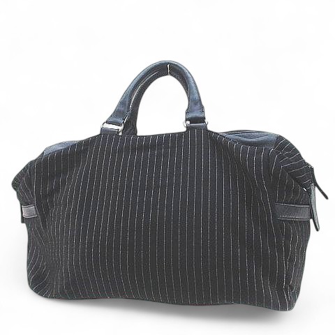 【中古】フランクダニエル FRANK DANIEL トートバッグ ボストン ピンストライプ ブラック 黒系 キャンバス レザー
