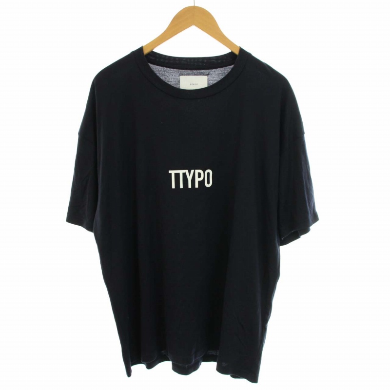 【中古】シュタイン stein PRINT TEE TYPOGRAPHY Tシャツ カットソー クルーネック 半袖 M 紺 ネイビー 白 メンズ