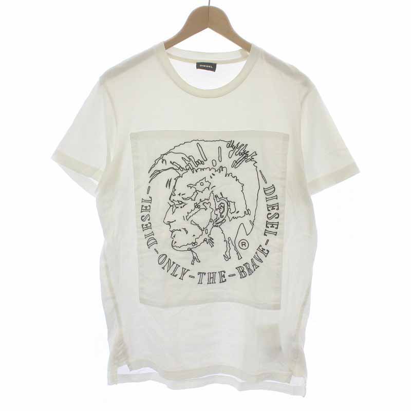 【中古】ディーゼル DIESEL Tシャツ カットソー 半袖 刺繍 S 白 ホワイト /AT34 メンズ