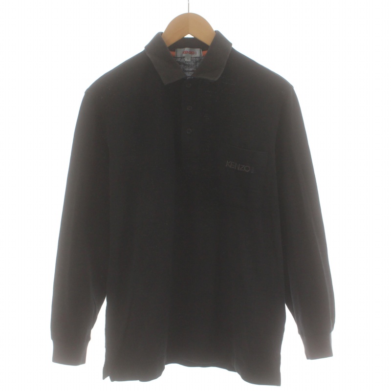 【中古】ケンゾー KENZO GOLF ポロシャツ カットソー 鹿の子 長袖 3 L 黒 ブラック /FQ メンズ