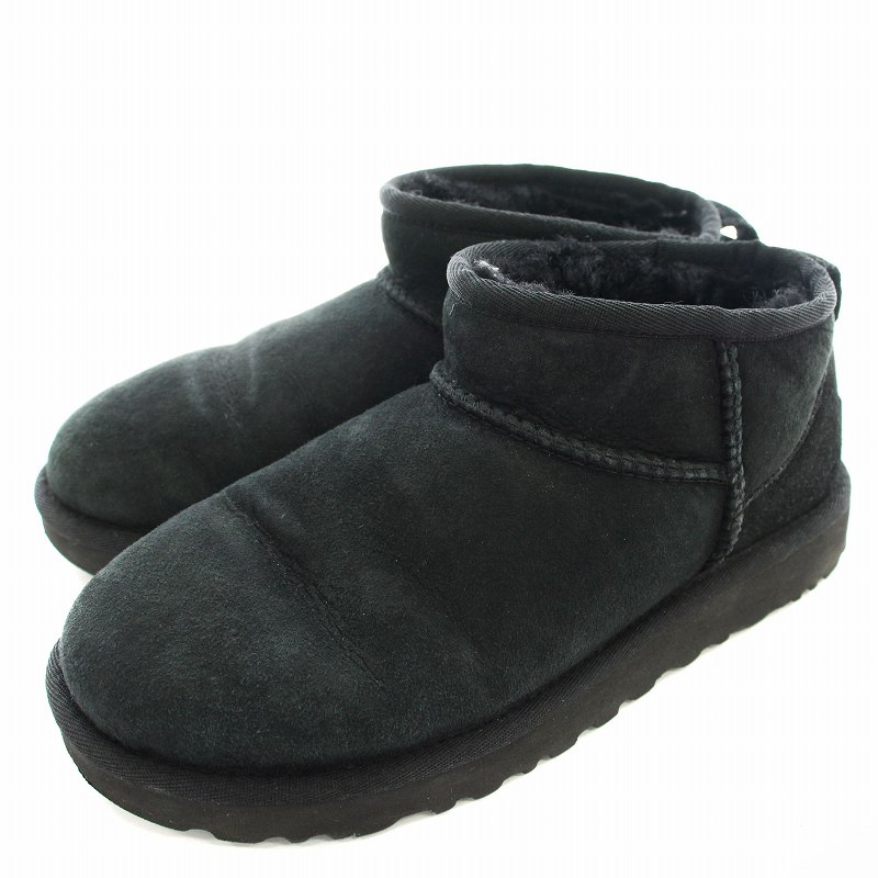 【中古】アグ UGG クラシック ウルトラ ミニ N1116109 シープスキン ムートンブーツ 23cm 黒 ブラック