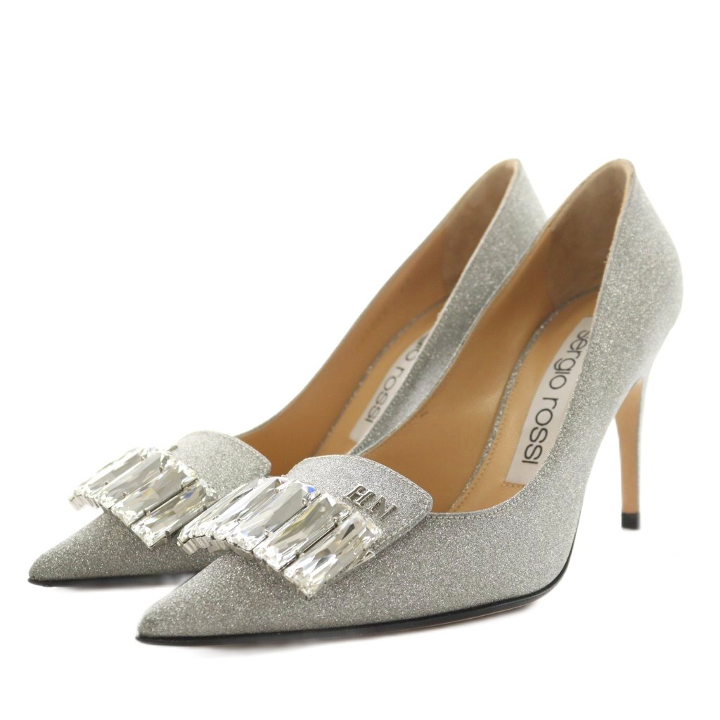 【中古】セルジオロッシ Sergio rossi sr1 090 パンプス ポインテッドトゥ ヒール グリッター 37 シルバー色