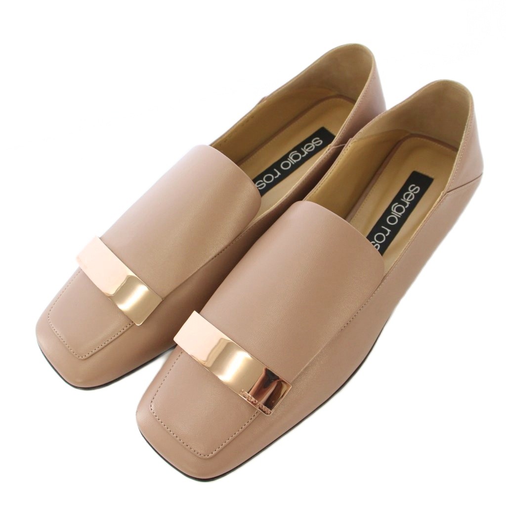 【中古】セルジオロッシ SR1 フラットシューズ スリッポン スクエアトゥ レザー ロゴプレート 39.5 ピンク