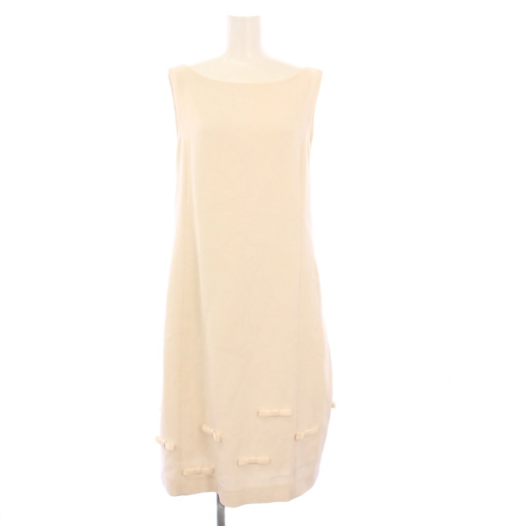 【中古】フォクシー FOXEY 24年製 PETITE CHOUX ノースリーブワンピース ひざ丈 リボン 42 白 44879 /KH レディース