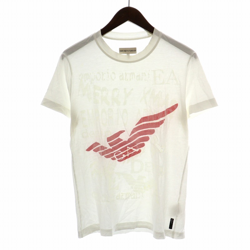 【中古】エンポリオアルマーニ EMPORIO ARMANI Tシャツ カットソー 半袖 クルーネック プリント S 白 ホワイト 赤