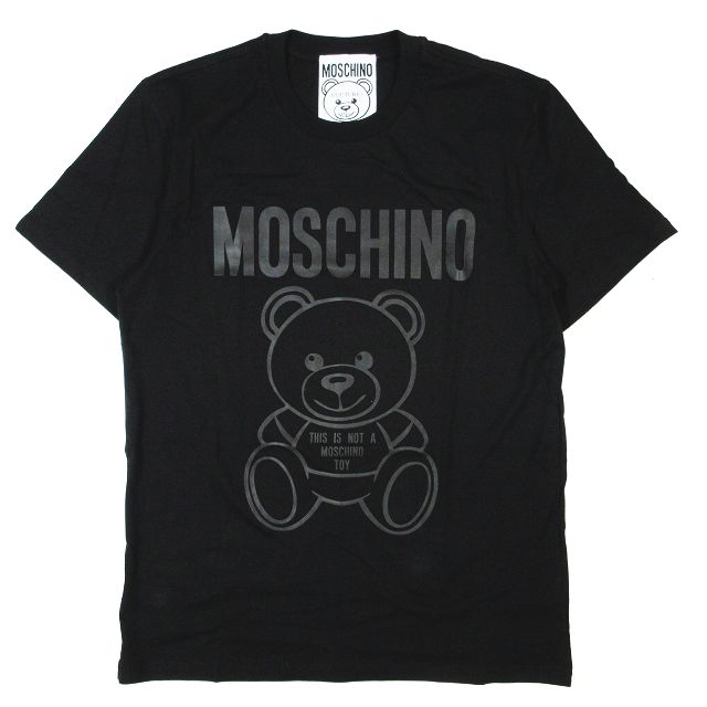 【中古】モスキーノ MOSCHINO Teddy Bear ロゴ プリント ジャージ Tシャツ カットソー 半袖 クルーネック 黒 ブラック XL メンズ