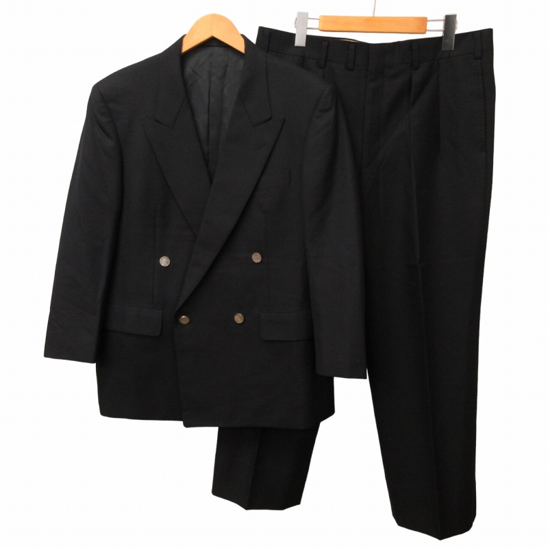 【中古】バーバリーズ プレステージコレクション セットアップ スーツ ダブル ウール ブラック 約L IBO48