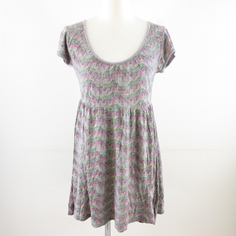 【中古】フリージアバイフリーズマート Freesia by FREE'S MART カットソー チュニック 半袖 シマウマ 総柄 グレー M