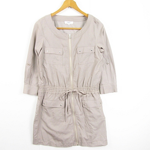 【中古】ナチュラルビューティーベーシック NATURAL BEAUTY BASIC ワンピース 長袖 膝丈 ジップアップ コットン S