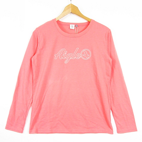 【中古】未使用品 エーグル AIGLE Tシャツ カットソー 長袖 綿 M ピンク ロゴ kz12140 レディース