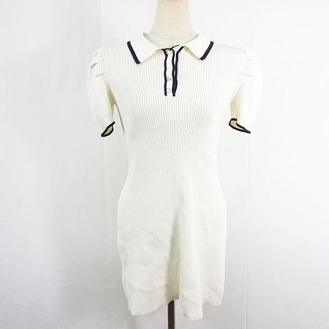 【中古】フリーズマート Free's Mart タイト ニット ワンピース 半袖 膝丈 レーヨン M アイボリー