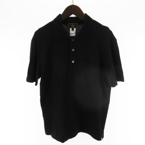 【中古】フェンディ FENDI uomo ポロシャツ 半袖 ロゴ 刺繍 黒 ブラック 48 （有）アトラス 鹿の子 メンズ