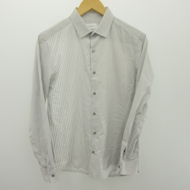 【中古】カルバンクライン CALVIN KLEIN ストライプシャツ ワイシャツ グレー 灰色 Mサイズ 438340 メンズ