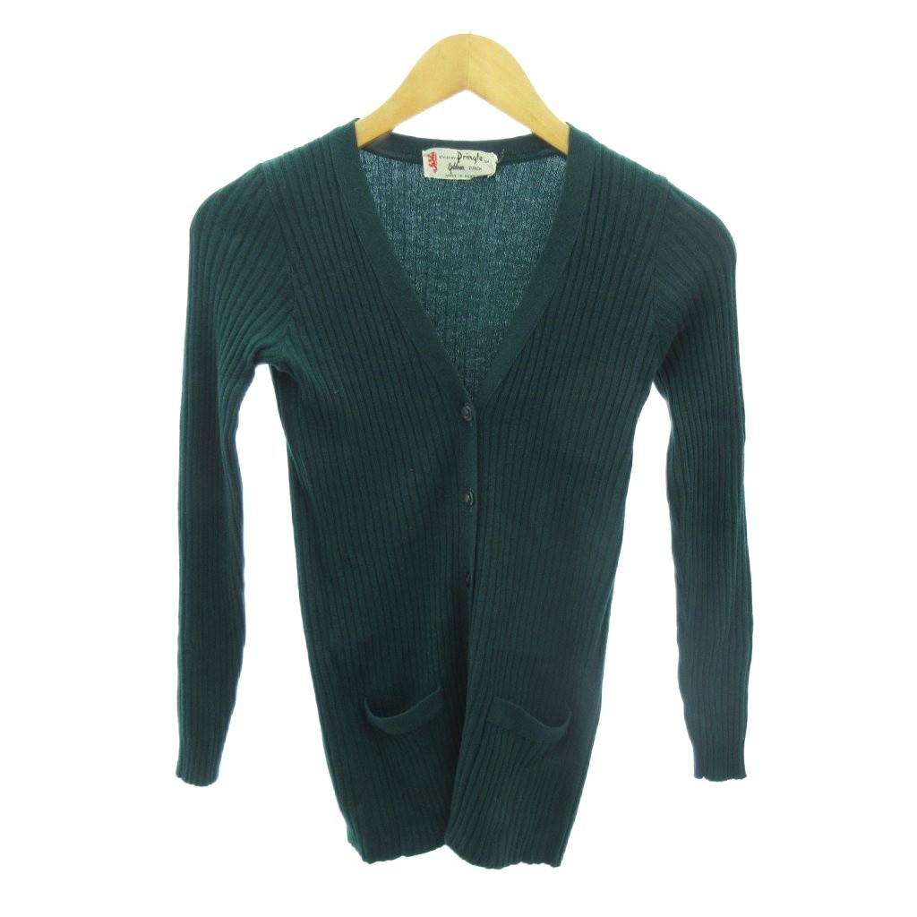 【中古】プリングル Pringle ヴィンテージ ニット カーディガン カシミヤ100% 英国製 長袖 緑 グリーン 1103