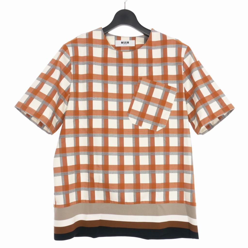 【中古】エムエスジーエム MSGM カットソー Tシャツ チェック 半袖 リブ 46 マルチカラー 2040MM143 メンズ