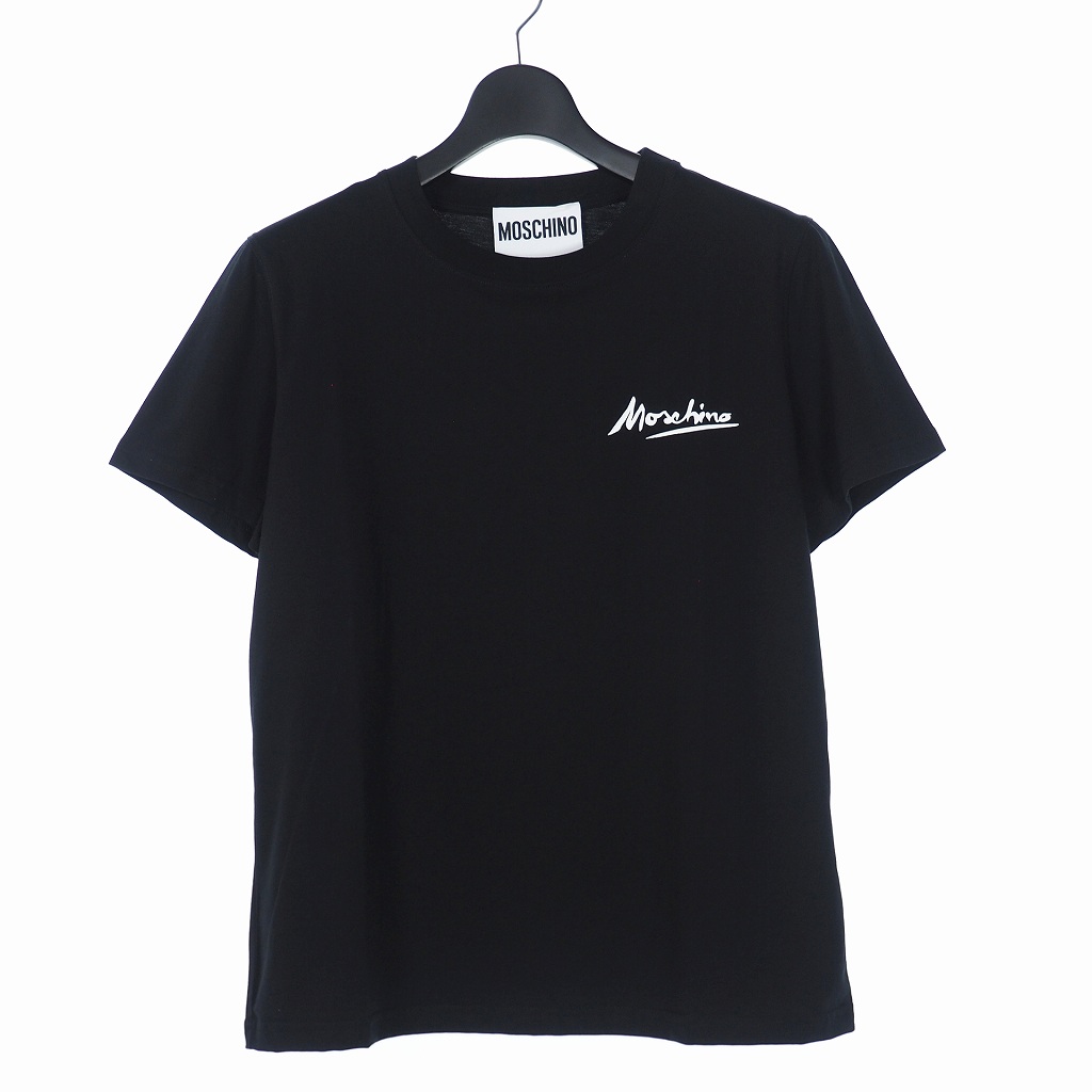 【中古】モスキーノ MOSCHINO 20SS ロゴ プリント Tシャツ カットソー 半袖 42 黒 ブラック A0708 レディース