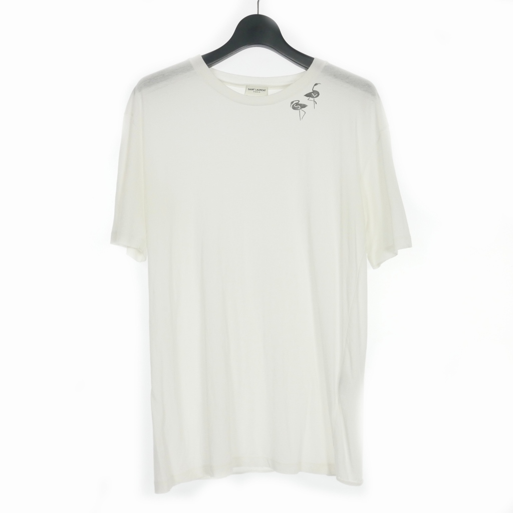 【中古】サンローラン パリ SAINT LAURENT PARIS 18SS フラミンゴ プリント Tシャツ カットソー 半袖 XS ホワイト 白